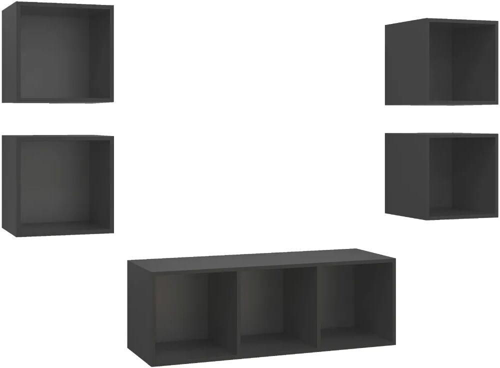 vidaXL Ensemble de meuble TV 5 pcs Gris Aggloméré