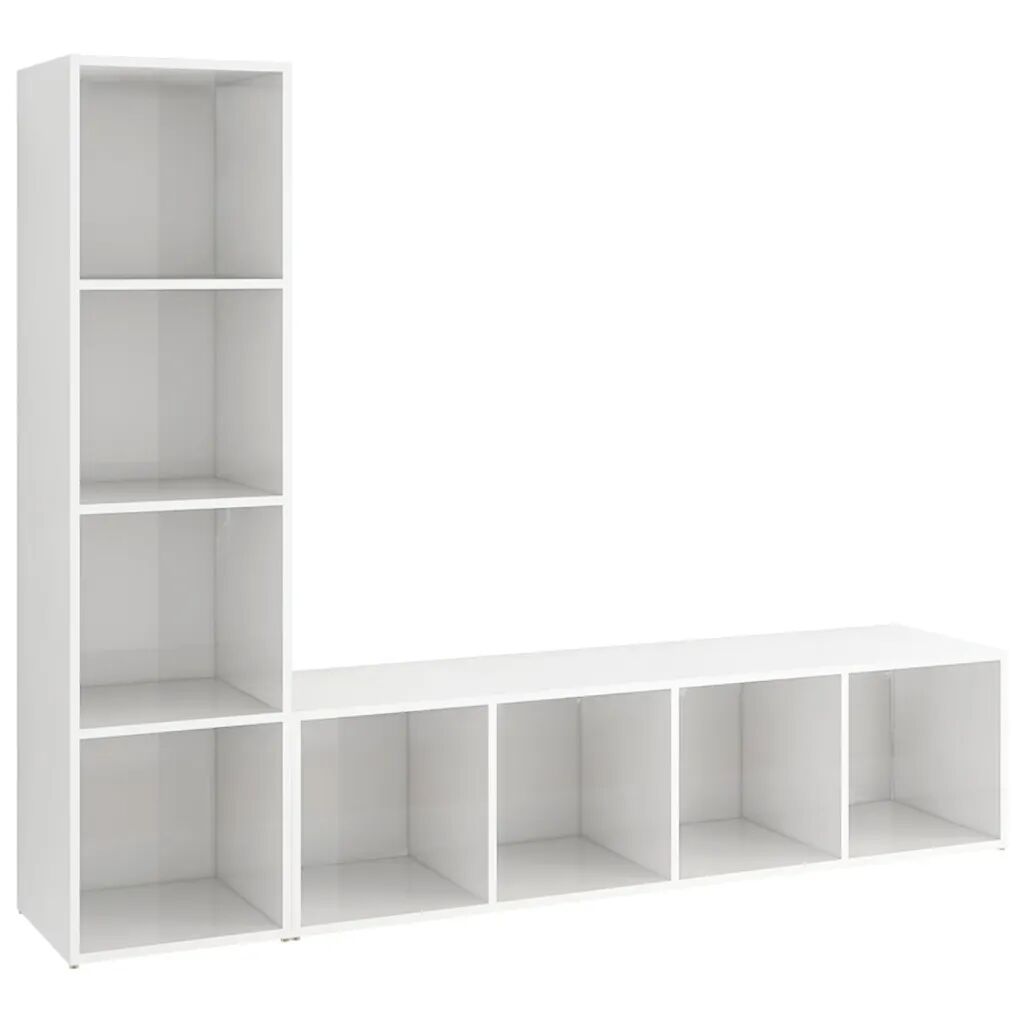 vidaXL Meubles TV 2 pcs Blanc brillant 142,5x35x36,5 cm Aggloméré