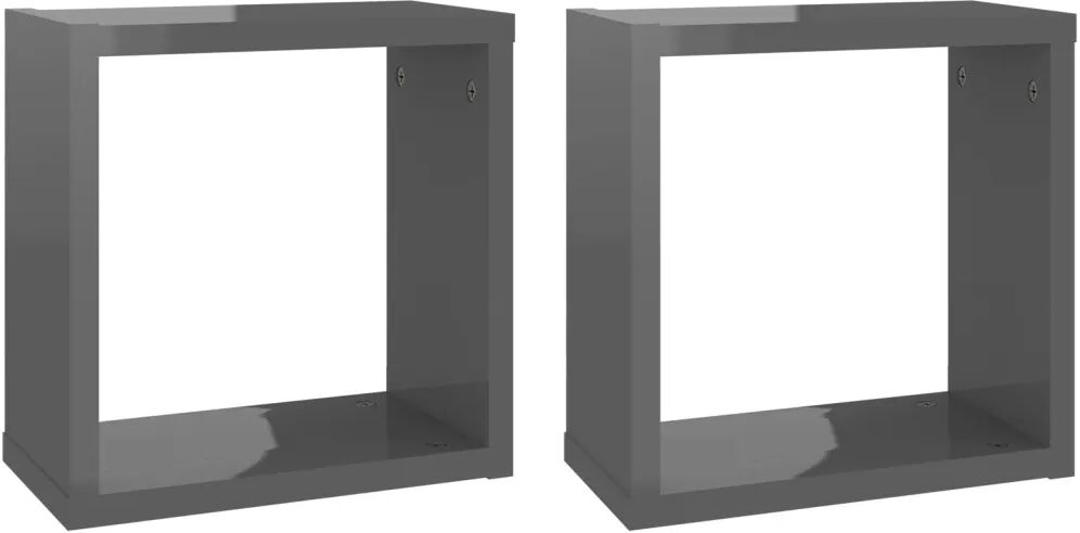 vidaXL Étagères cube murales 2 pcs Gris brillant 30x15x30 cm