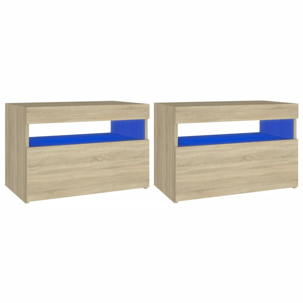 vidaXL Tables de chevet à LED 2 pcs Chêne sonoma 60x35x40 cm Aggloméré