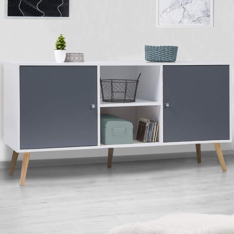 IDMarket Meuble buffet scandinave blanc et gris 2 portes