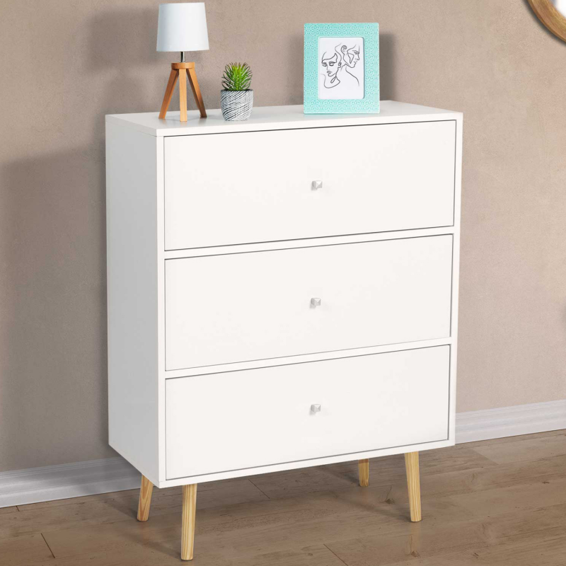 IDMarket Commode scandinave 3 tiroirs blanc