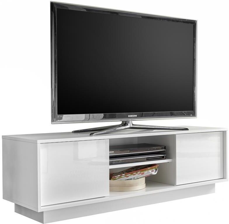 Miliboo Meuble TV design L138 cm blanc laqué brillant COMO