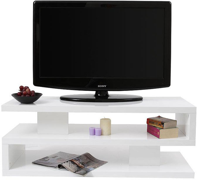 Miliboo Meuble TV design laqué brillant blanc NEXY