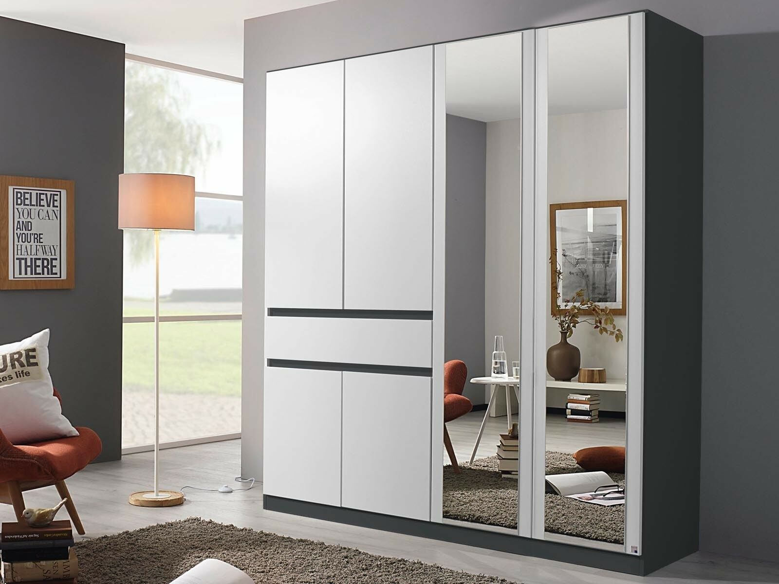 Mobistoxx Armoire TUBIZE 6 portes et 1 tiroirs blanc/gris métallique