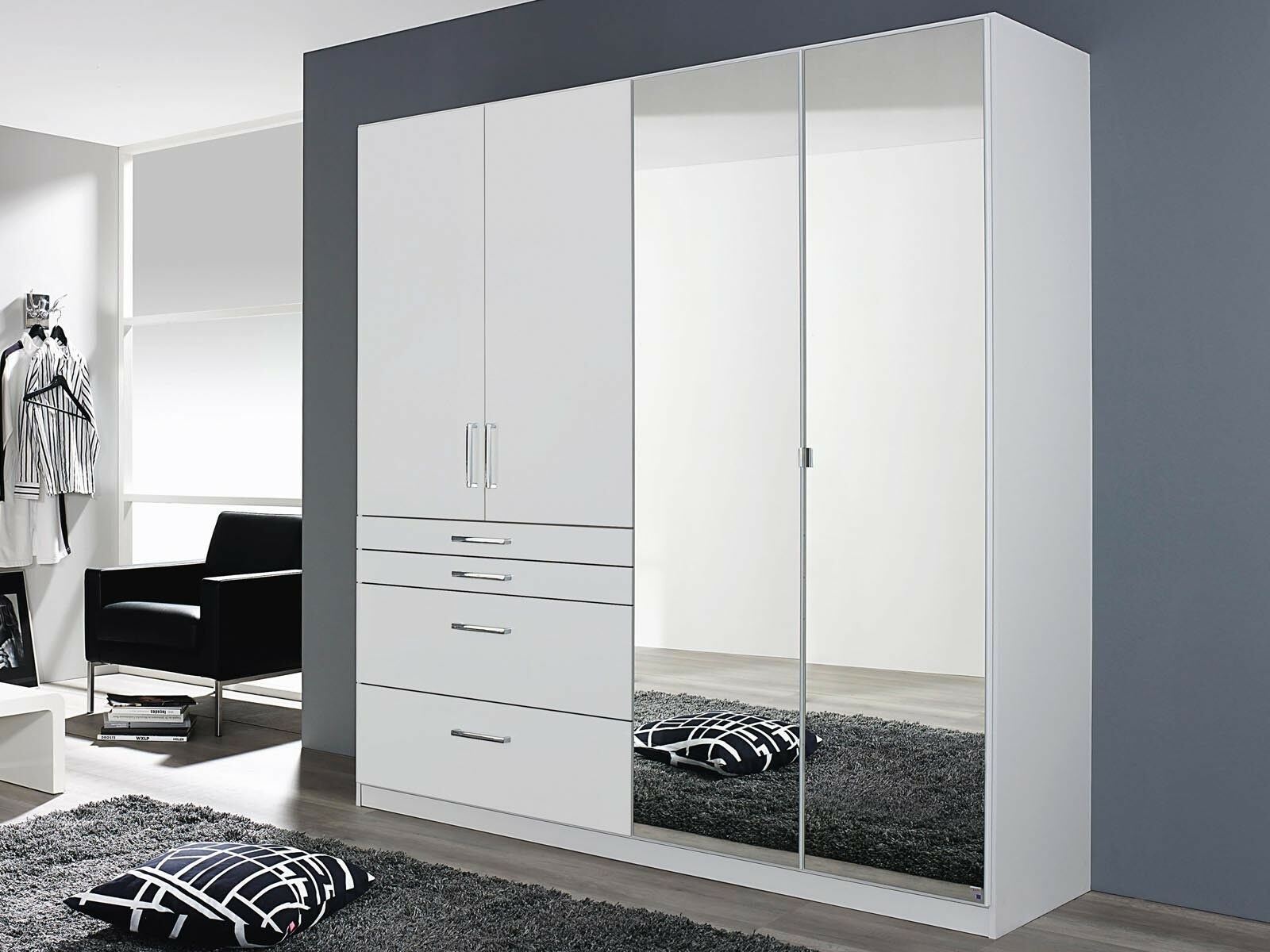 Mobistoxx Armoire HARBOR 4 portes 4 tiroirs blanc avec miroir