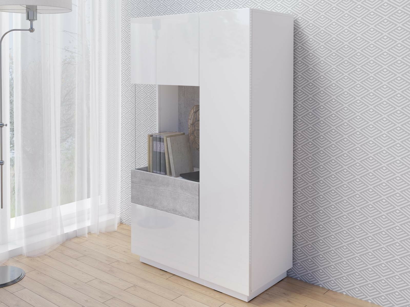 Mobistoxx Commode SILAC 2 portes (gauche) blanc/béton sans led