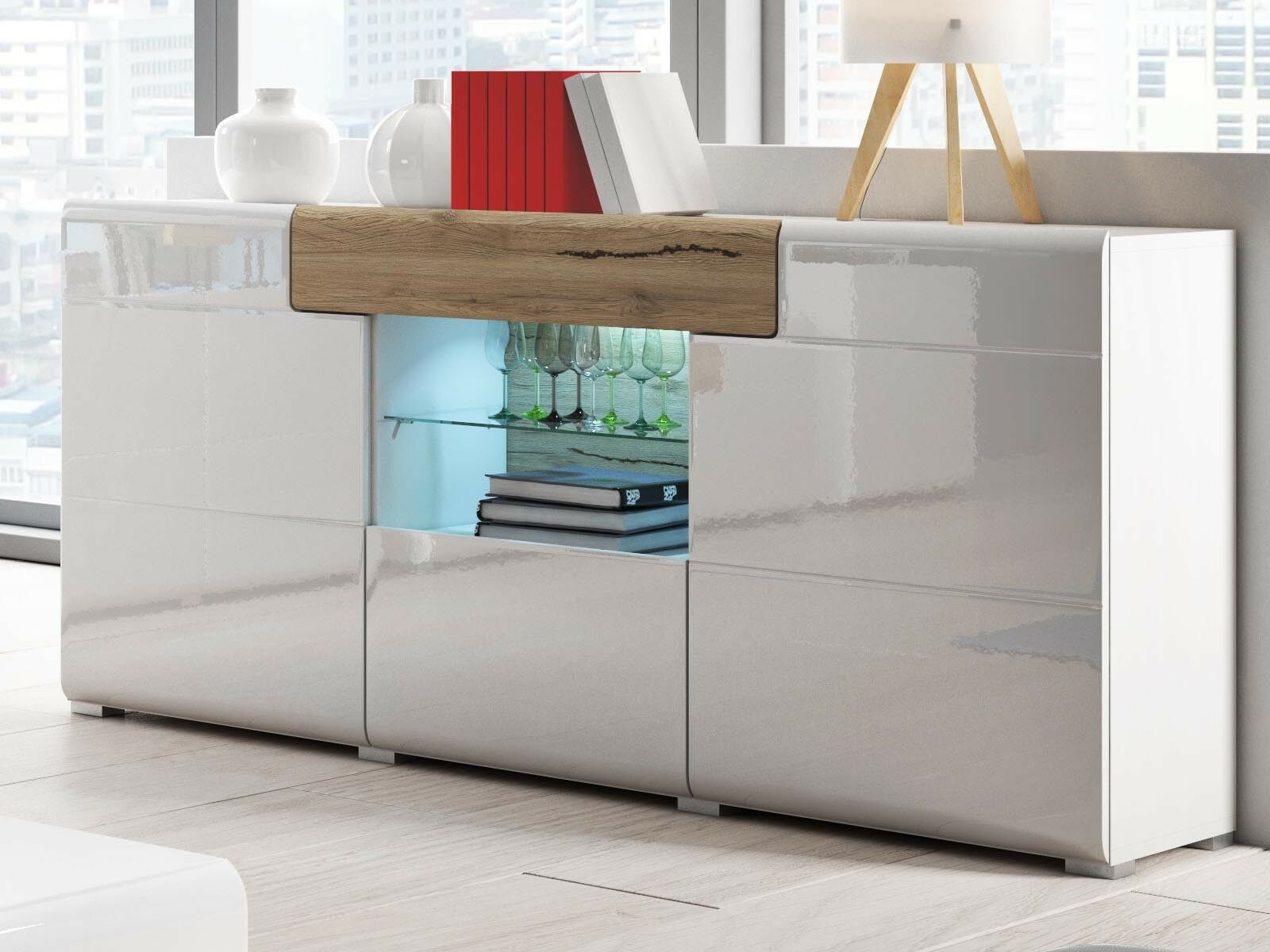 Mobistoxx Buffet/bahut TORERO 3 portes 1 tiroir sanremo/blanc laqué sans led