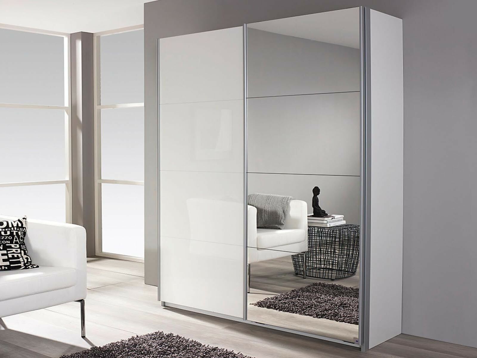 Mobistoxx Armoire à chaussures/penderie MINOTOR 2 portes coulissantes 137 cm avec miroir blanc