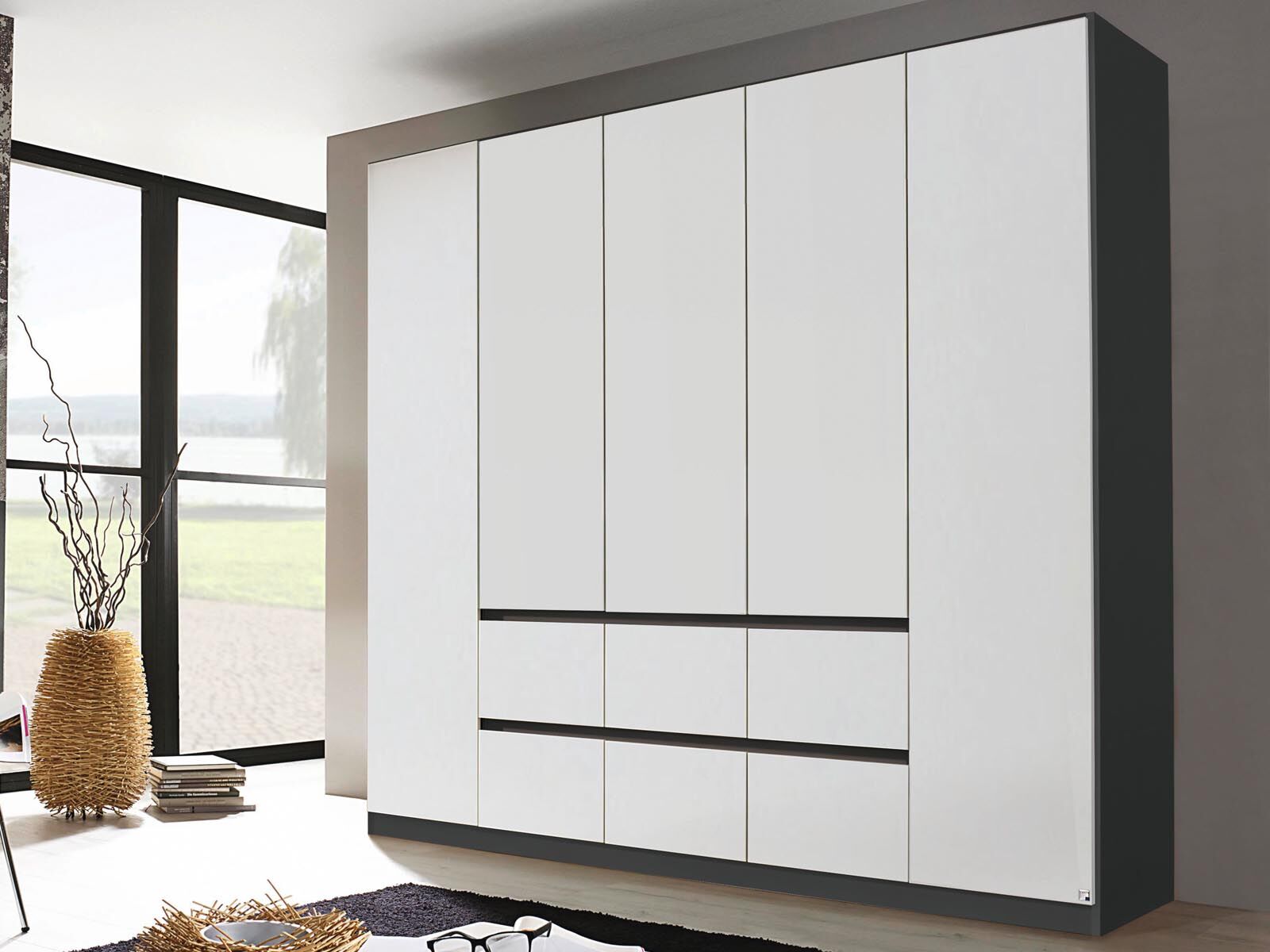 Mobistoxx Armoire MALIS 5 portes 6 tiroirs blanc alpin/gris métal sans miroir