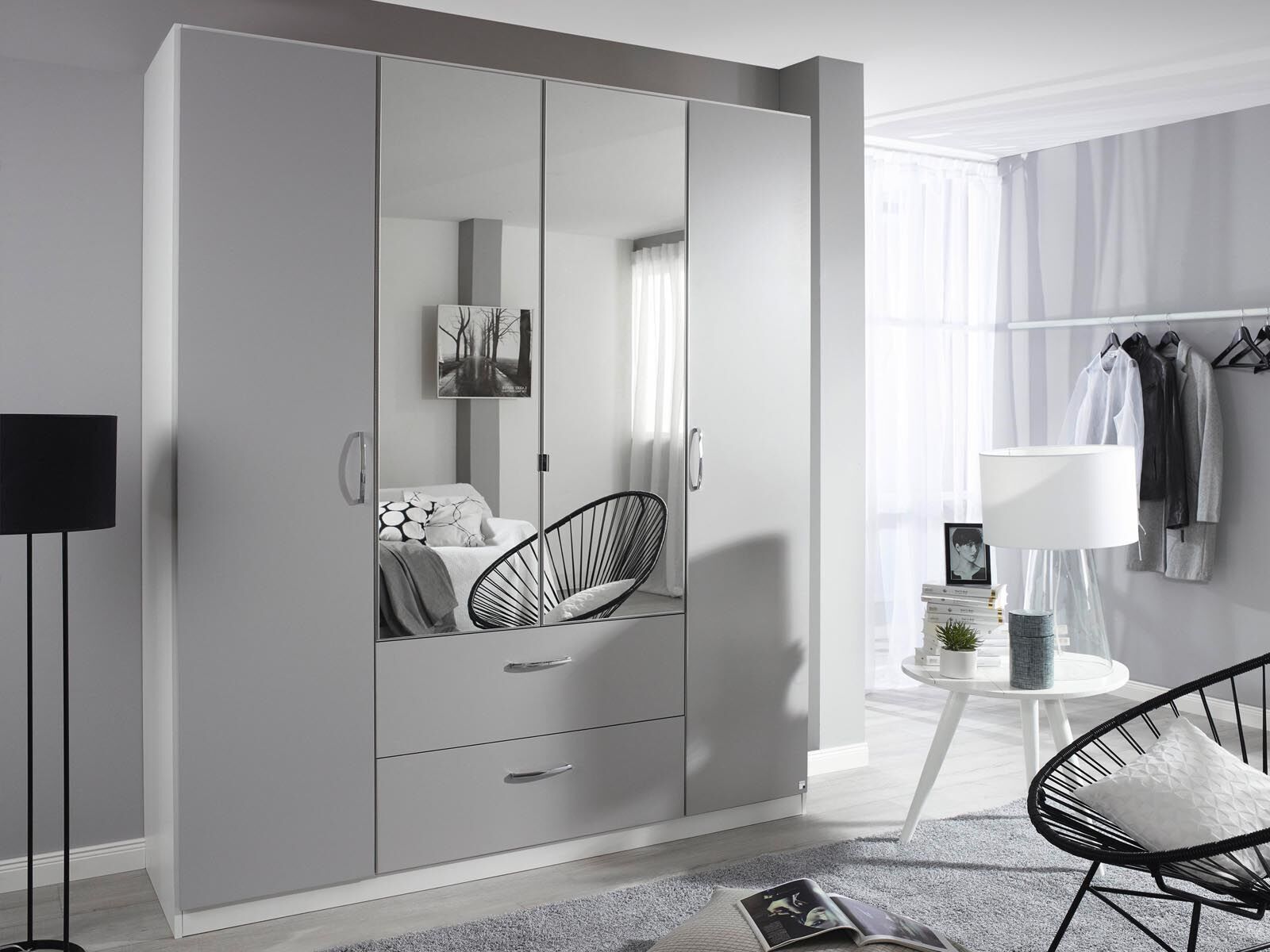 Mobistoxx Armoire PHILLY 4 portes 2 tiroirs blanc alpin/gris soie