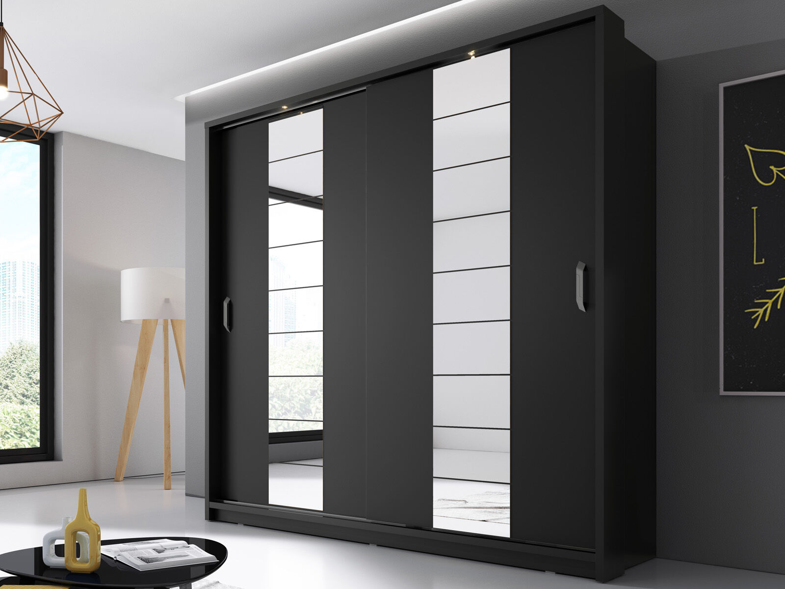 Mobistoxx Armoire ARTUNA 2 portes coulissantes noir avec miroir