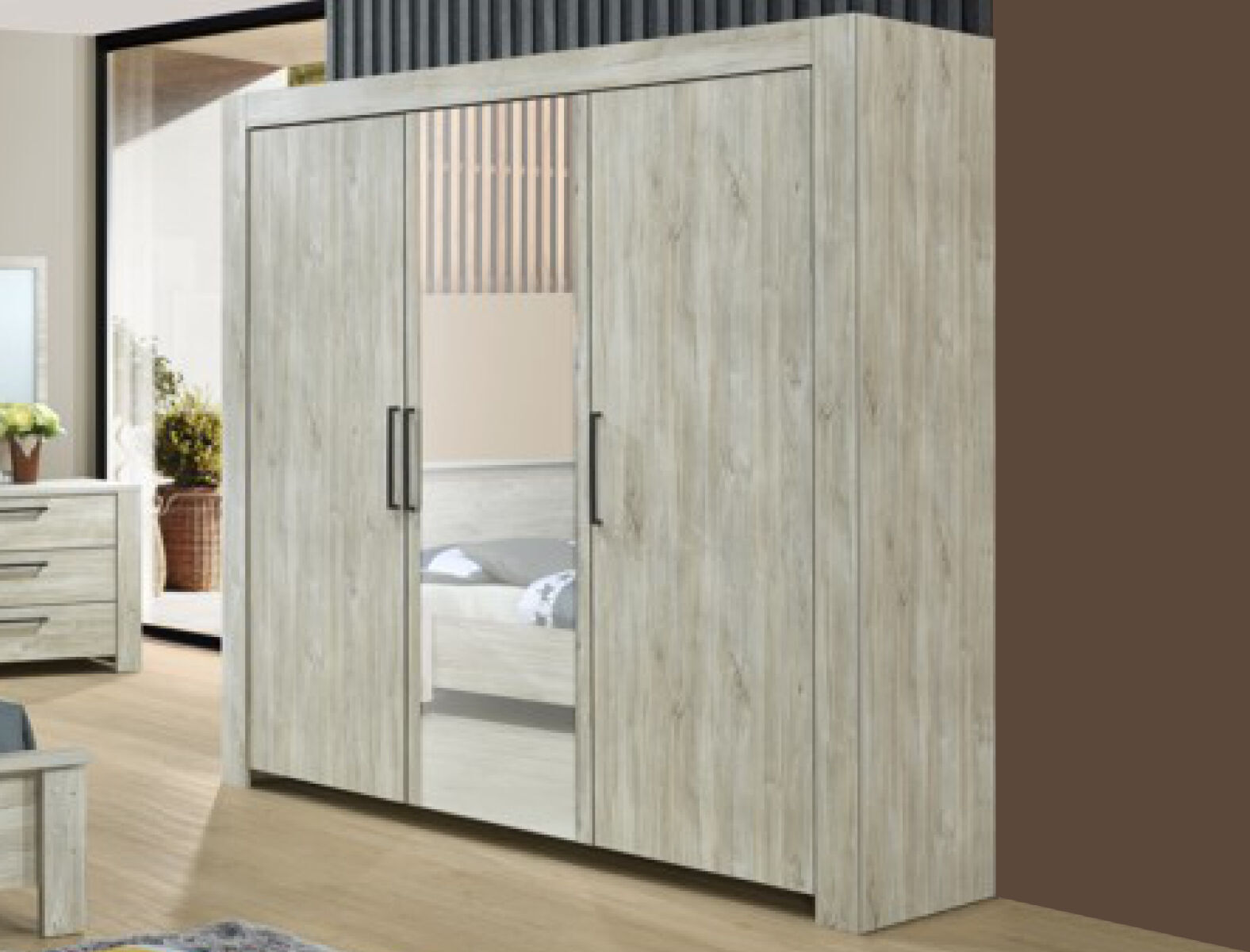 Mobistoxx Armoire IVAN 3 portes chêne plage avec miroir