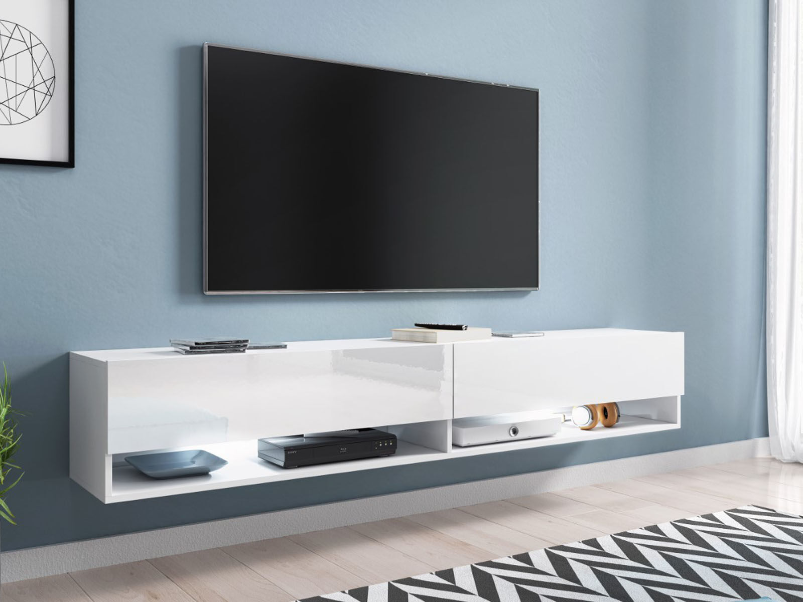 Mobistoxx Meuble tv-hifi ACAPULCO 2 portes battantes 180 cm blanc/blanc brillant avec led