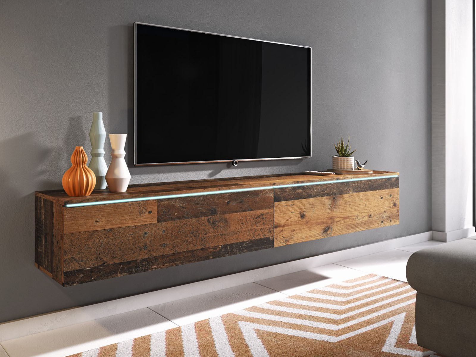 Mobistoxx Meuble tv-hifi DUBAI 2 portes battantes 180 cm old wood sans led