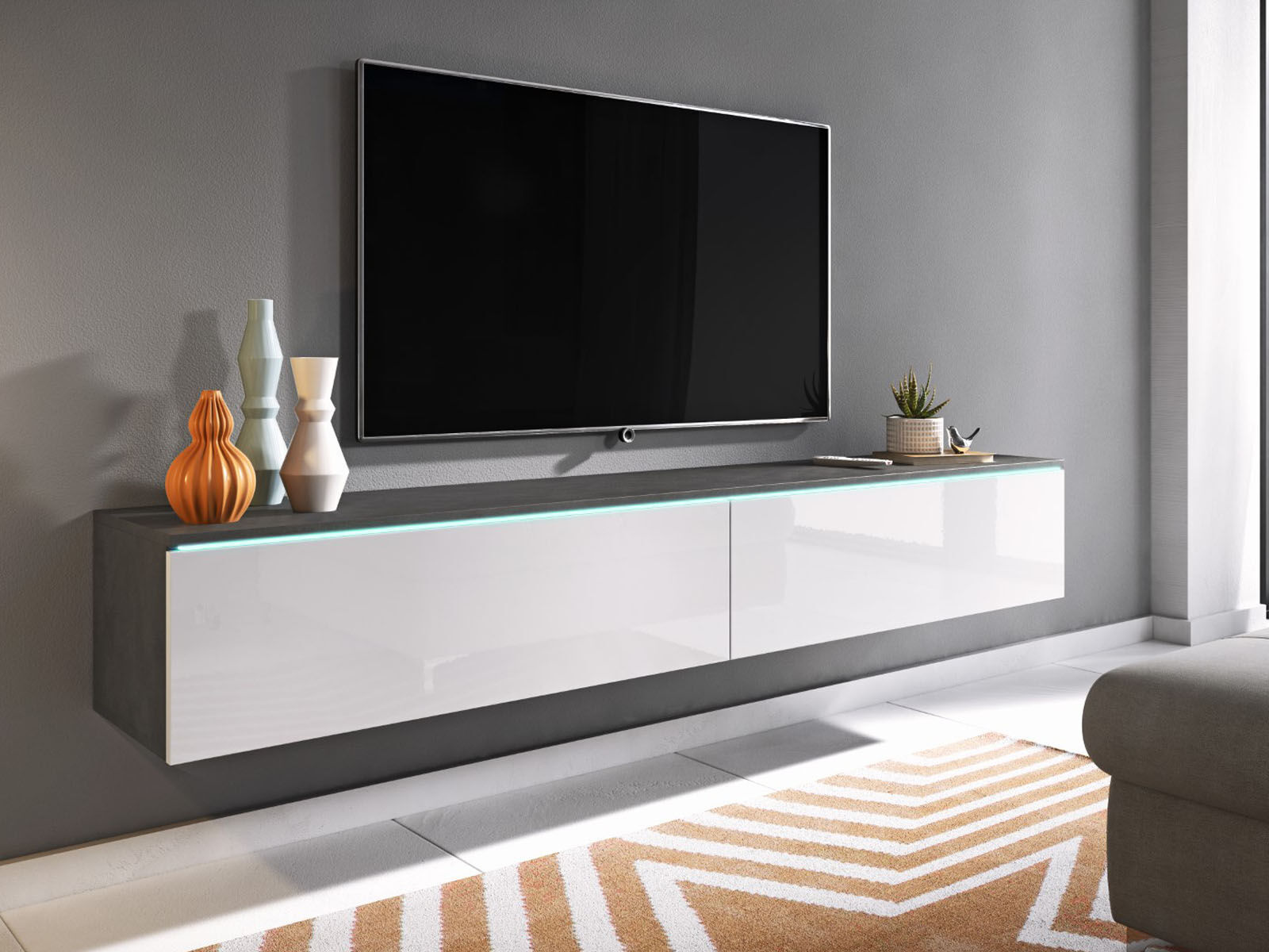 Mobistoxx Meuble tv-hifi DUBAI 2 portes battantes 180 cm matera/blanc brillant sans led