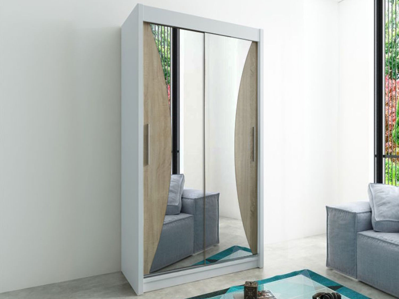 Mobistoxx Armoire MONACORNE 2 portes coulissantes 100 cm blanc/sonoma