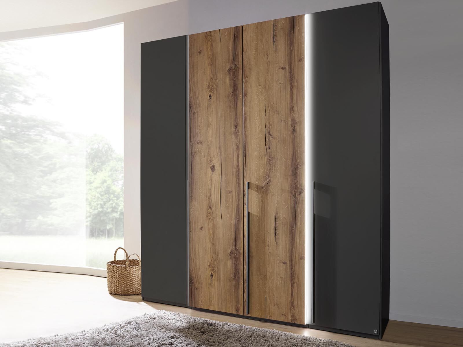 Mobistoxx Armoire VALOU 4 portes cm graphite/chêne atlantique avec led