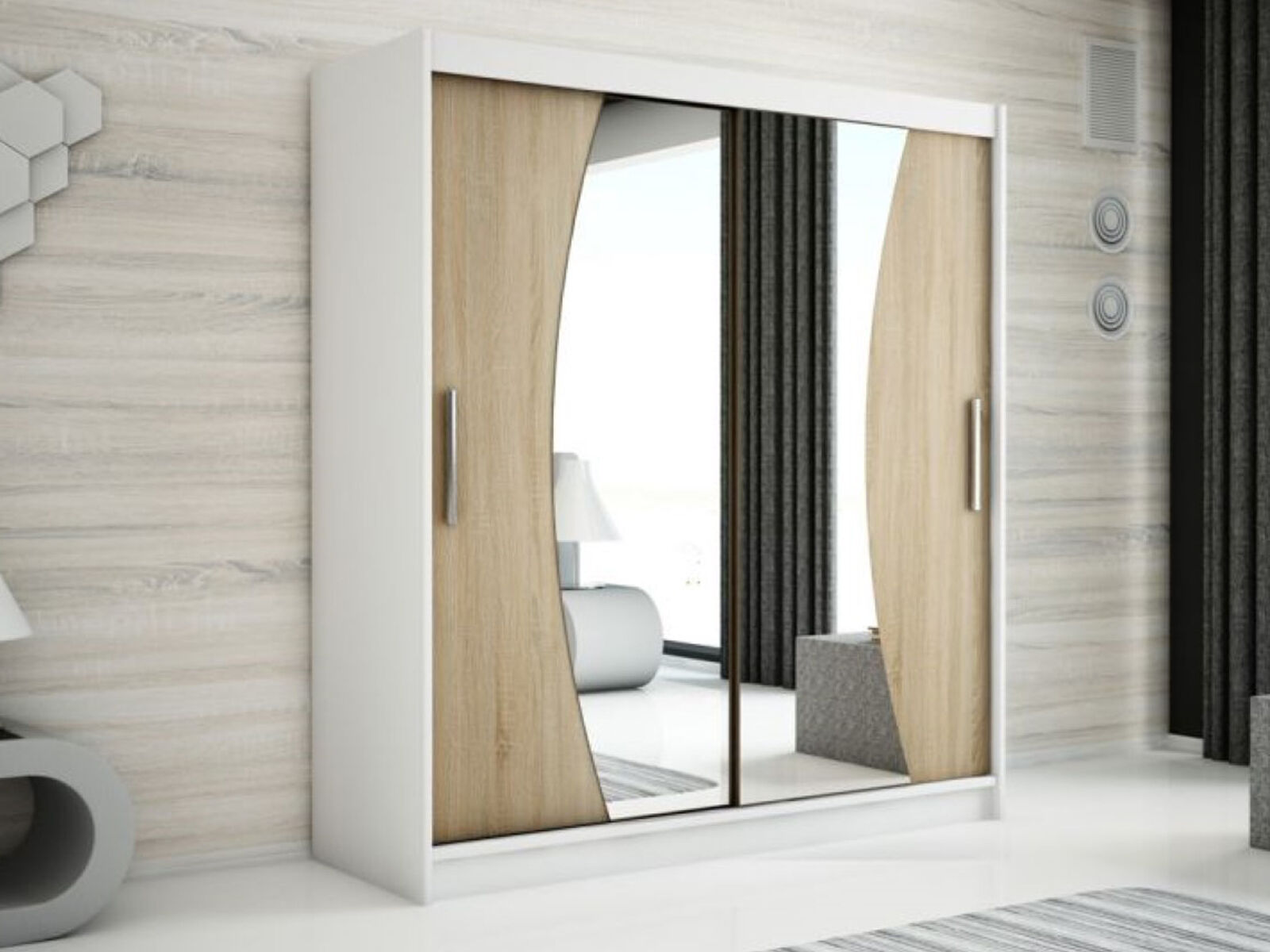 Mobistoxx Armoire WAVRE 2 portes coulissantes 180 cm blanc/sonoma