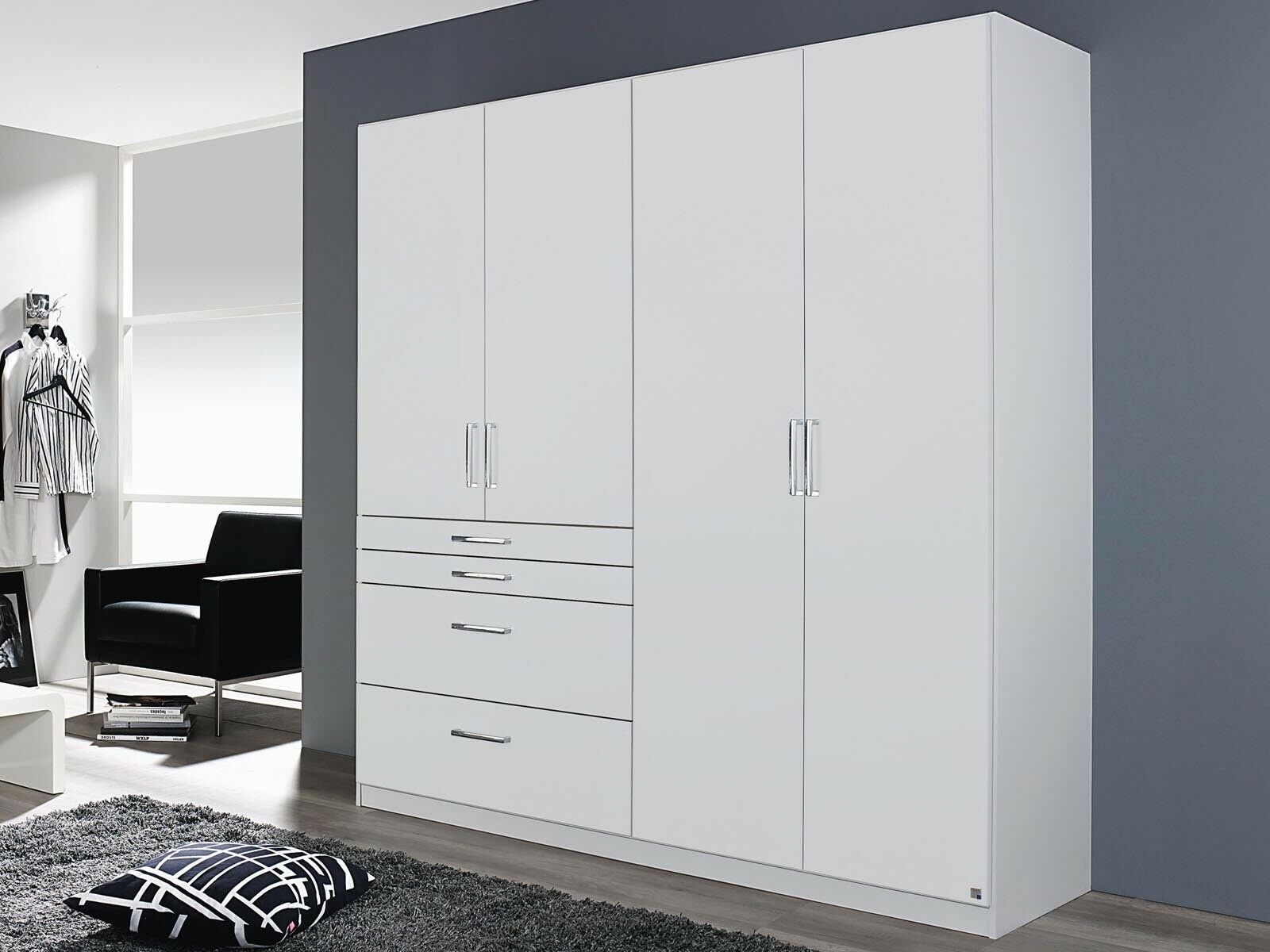 Mobistoxx Armoire HARBOR 4 portes 4 tiroirs blanc sans miroir