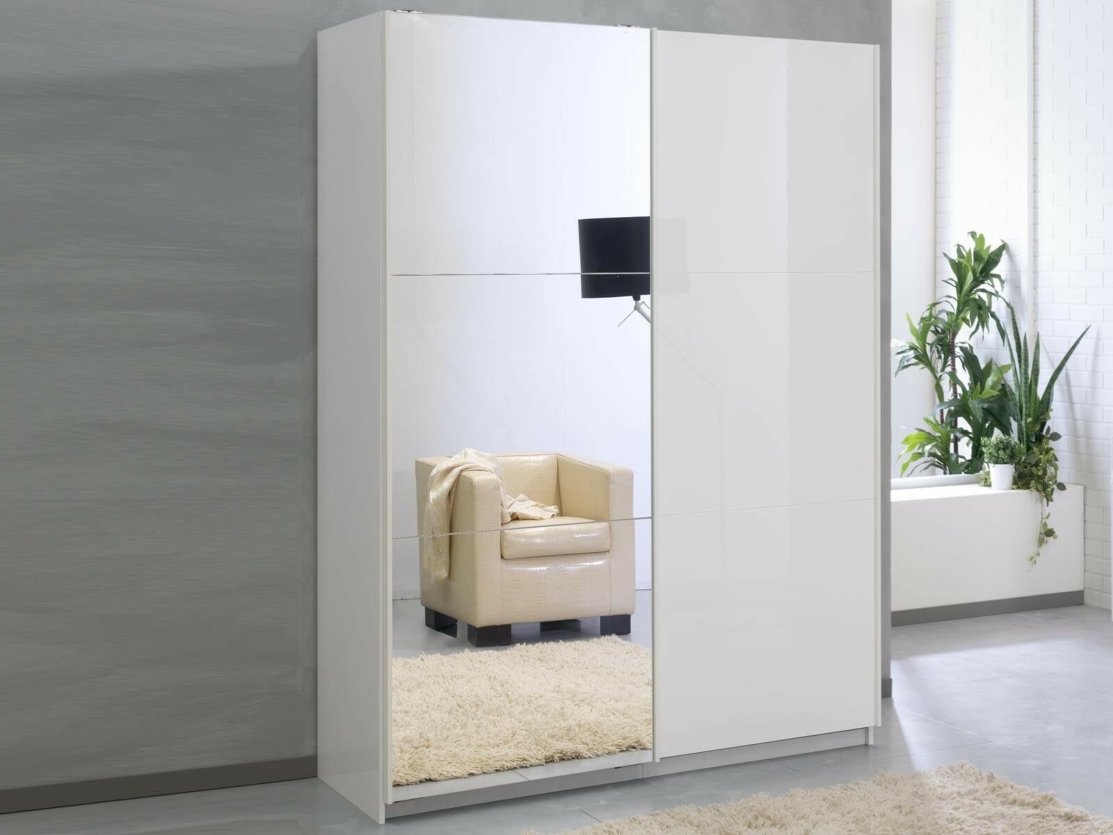 Mobistoxx Armoire SALSA blanc laqué 2 portes coulissantes 148 cm portes blanc laqué/miroir