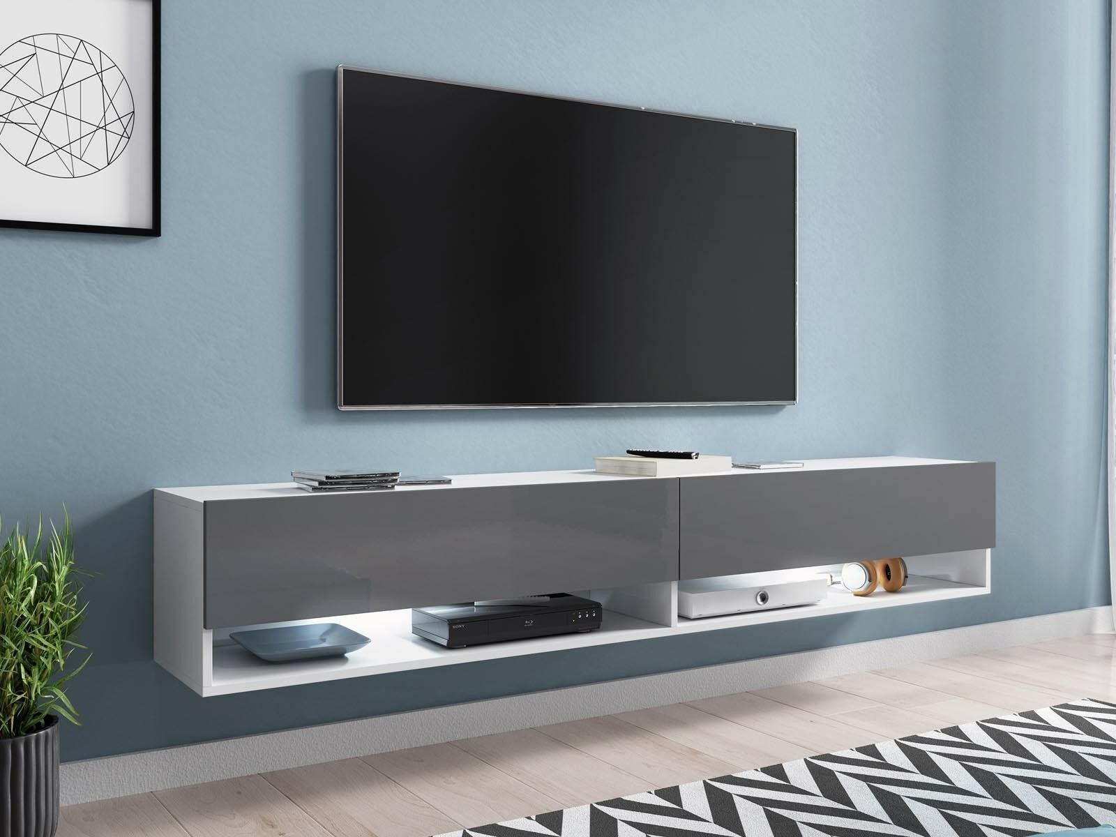 Mobistoxx Meuble tv-hifi ACAPULCO 2 portes battantes 180 cm blanc/gris sans led