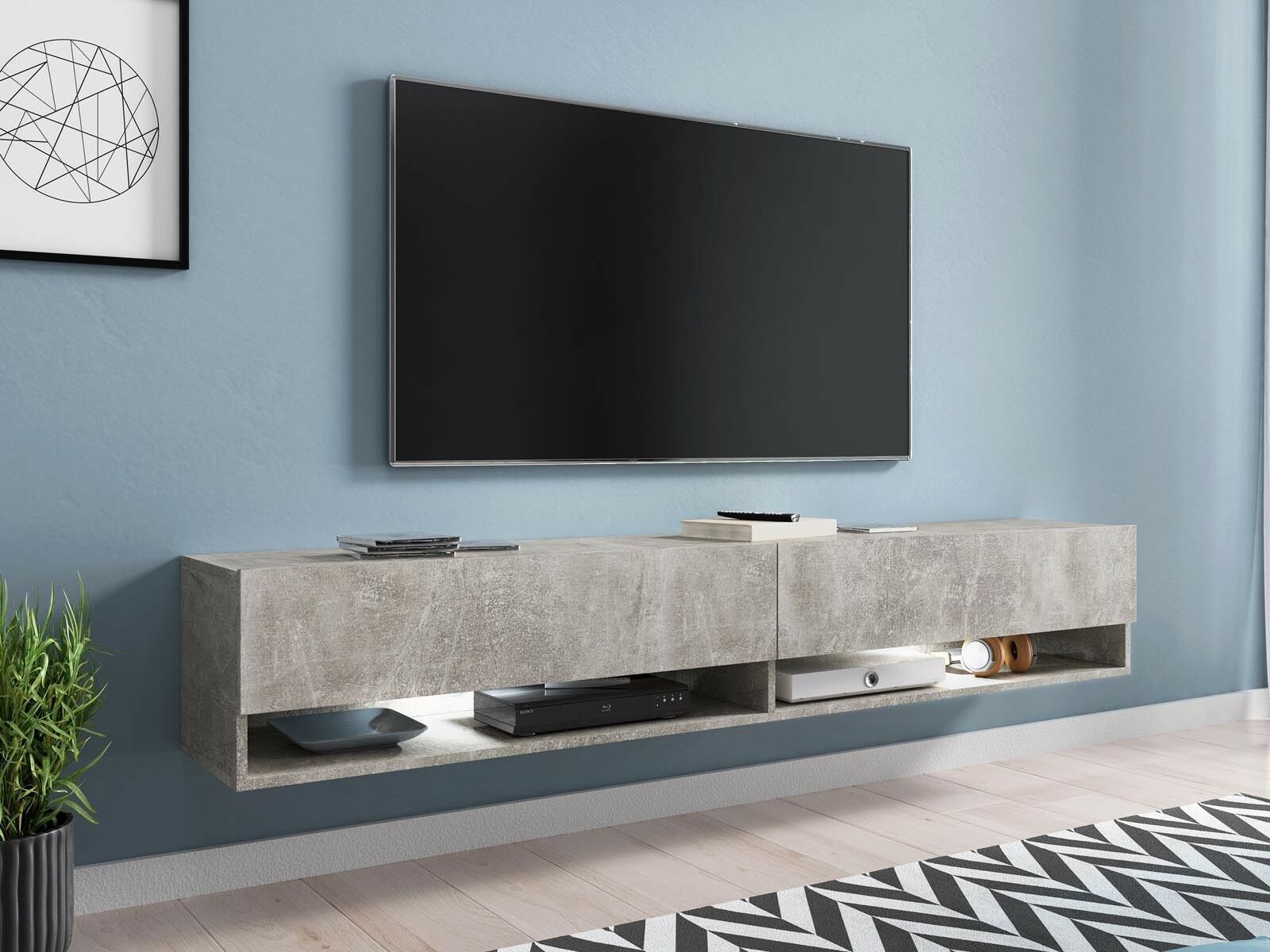 Mobistoxx Meuble tv-hifi ACAPULCO 2 portes battantes 180 cm béton avec led