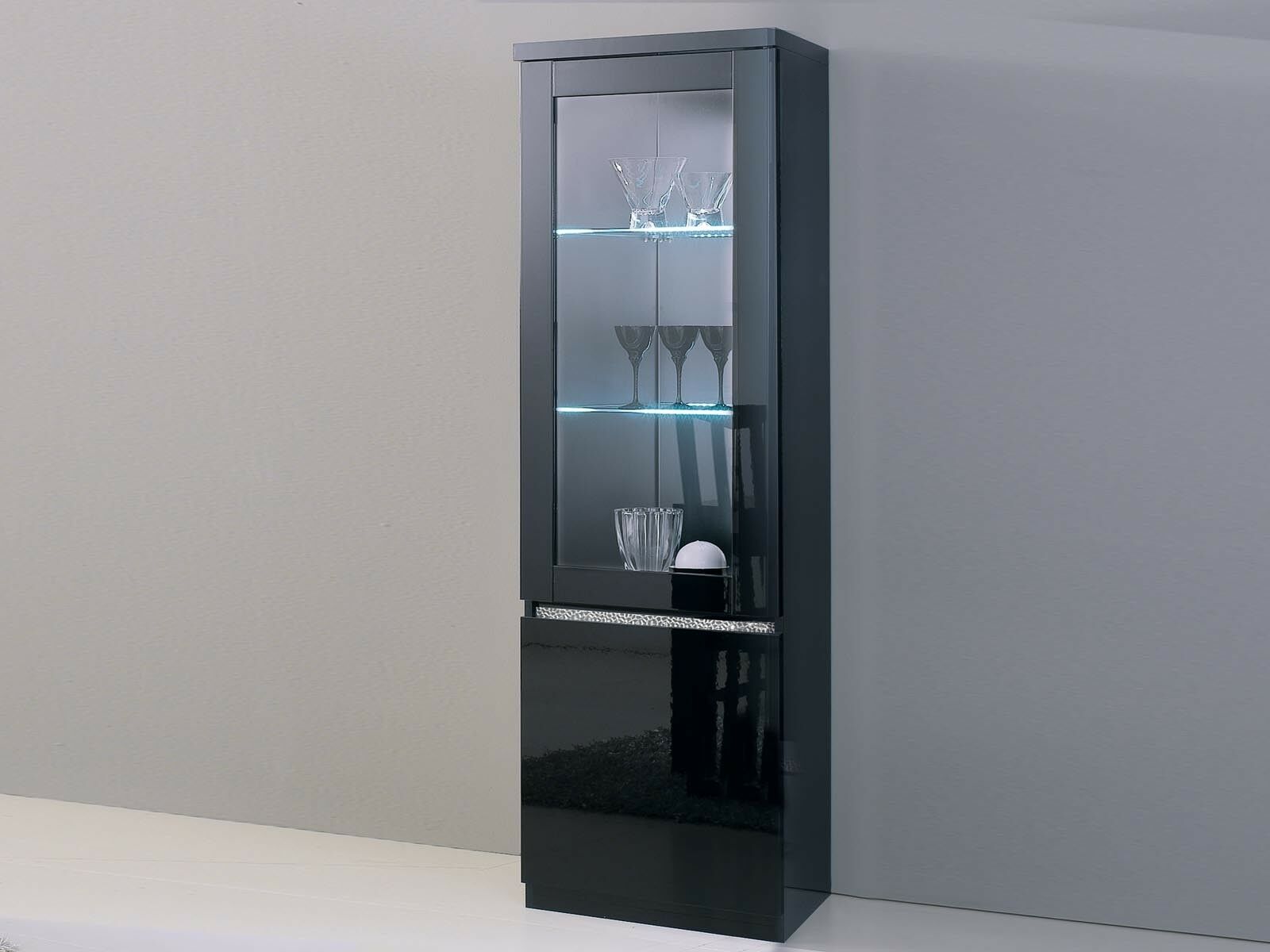 Mobistoxx Vitrine REBECCA 2 portes noir laque avec led