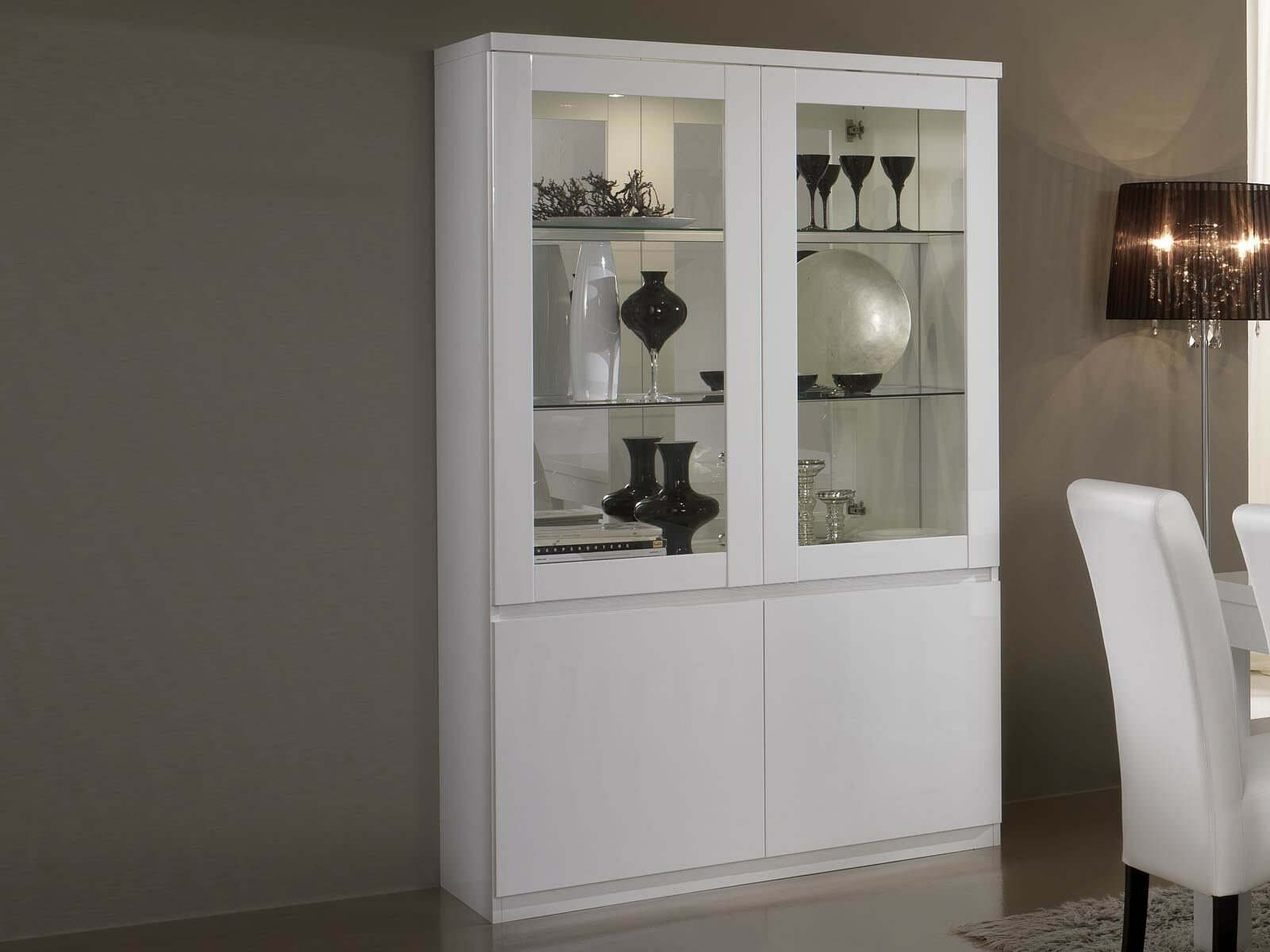 Mobistoxx Vitrine ROMEO 4 portes blanc laque avec led