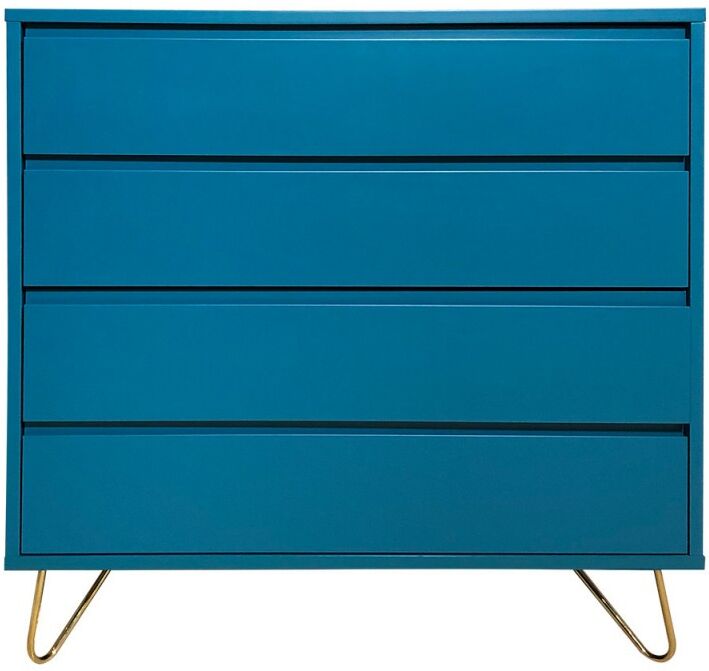 Mëja Commode 4 tiroirs laquée bleu mat et pieds métal doré 90x40xH90cm CÔME - Mëja