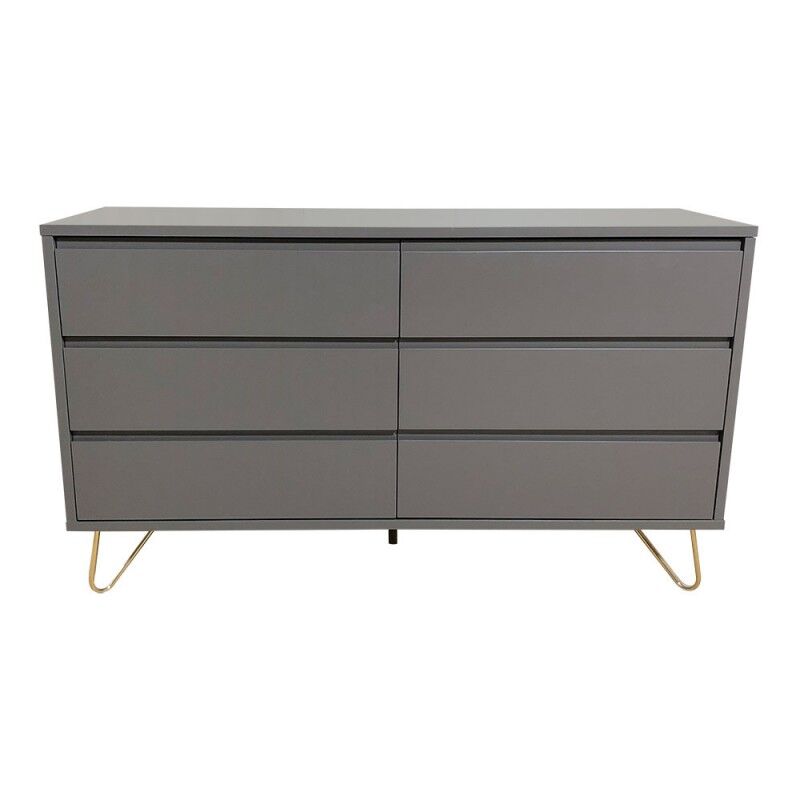 Mëja Commode 6 tiroirs laquée gris mat et pieds métal doré 120x40xH70cm CÔME - Mëja