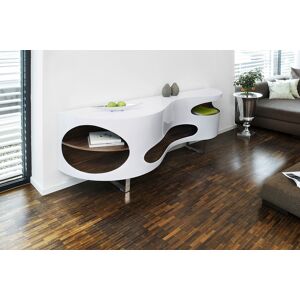 SalesFever Sideboard, Design Kommode in extravaganter Form, Wohnzimmerschrank Weiss/Walnuss/Chromfarben Größe