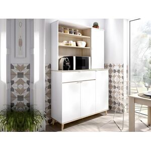 Vente-unique.ch Küchenschrank mit 4 Türen, 1 Schublade & 3 Ablagen - Weiß & Eichefarben - WAJDI