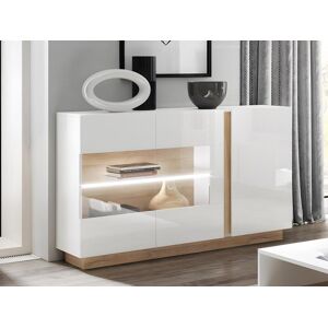 Vente-unique.ch Sideboard MURARI - 3 Türen - Mit LEDs - Weiß Hochglanz & Eiche