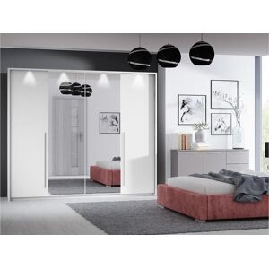 Vente-unique.ch Kleiderschrank mit Spiegel & LEDs - B. 255 cm - Weiß - INGINA