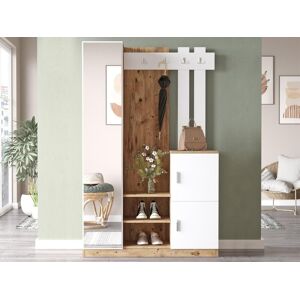 Vente-unique.ch Garderobe mit 3 Türen & 1 Spiegel - Weiß & Holzfarben - MIROTA