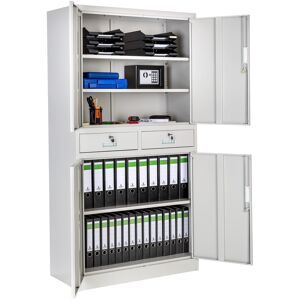 tectake Aktenschrank Cosmo mit 2 Schubfächern 40x80x180cm - hellgrau