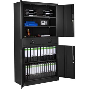 tectake Aktenschrank Cosmo mit 2 Schubfächern 40x80x180cm - schwarz/schwarz