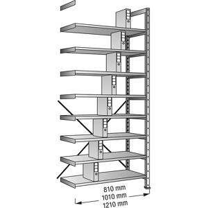 kaiserkraft Ordner- und Archiv-Steckregal, verzinkt, Höhe 3000 mm, einseitig, Boden-BxT 1000 x 300 mm, Anbaufeld