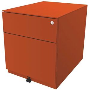 BISLEY Rollcontainer Note™, mit 1 Hängeregistratur, 1 Universalschublade, HxBxT 502 x 420 x 565 mm, mit Griffleiste und Top, orange