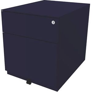 BISLEY Rollcontainer Note™, mit 1 Hängeregistratur, 1 Universalschublade, HxBxT 502 x 420 x 565 mm, mit Griffleiste und Top, oxfordblau