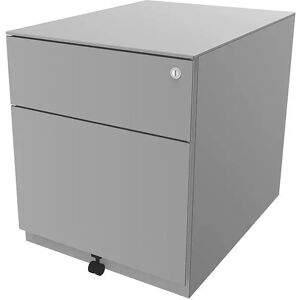 BISLEY Rollcontainer Note™, mit 1 Hängeregistratur, 1 Universalschublade, HxBxT 502 x 420 x 565 mm, mit Griffleiste und Top, lichtgrau