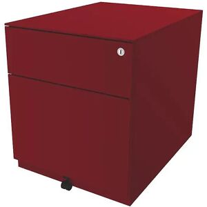 BISLEY Rollcontainer Note™, mit 1 Hängeregistratur, 1 Universalschublade, HxBxT 502 x 420 x 565 mm, mit Griffleiste und Top, kardinalrot