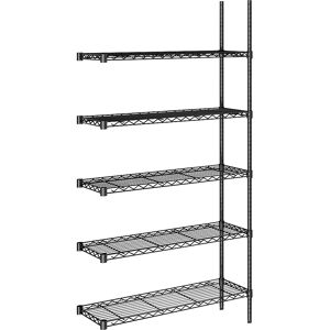 kaiserkraft Stahldraht-Gitterregal, schwarz, Fachlast 100 kg, BxT 910 x 360 mm, Anbauregal, Höhe 1880 mm, 5 Fachböden