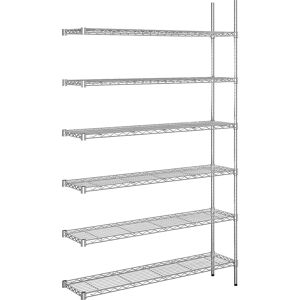 kaiserkraft Stahldraht-Gitterregal, verchromt, Fachlast 100 kg, BxT 1220 x 360 mm, Anbauregal, Höhe 2180 mm, 6 Fachböden