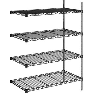 kaiserkraft Stahldraht-Gitterregal, schwarz, Fachlast 100 kg, BxT 910 x 610 mm, Anbauregal, Höhe 1370 mm, 4 Fachböden