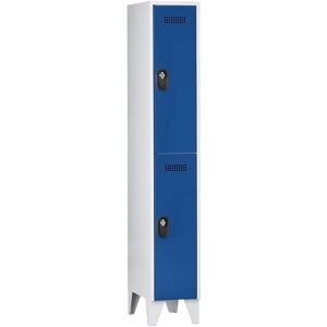 Wolf Garderobenschrank, Fachhöhe 820 mm, HxBxT 1850 x 300 x 500 mm, Abteilbreite 300 mm, Korpus- / Türfarbe Lichtgrau / Enzianblau