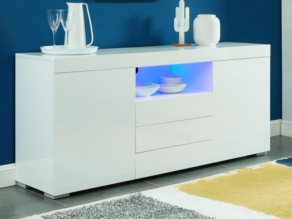 Vente-unique.ch Sideboard mit LED-Beleuchtung MERCURE - MDF lackiert - 2 Türen & 3 Schubladen - Weiß