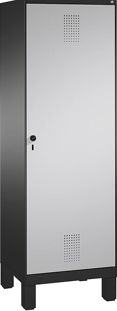 C+P EVOLO Garderobenschrank, Tür über 2 Abteile, mit Füßen 2 Abteile, 1 Tür, Abteilbreite 300 mm schwarzgrau / weißaluminium