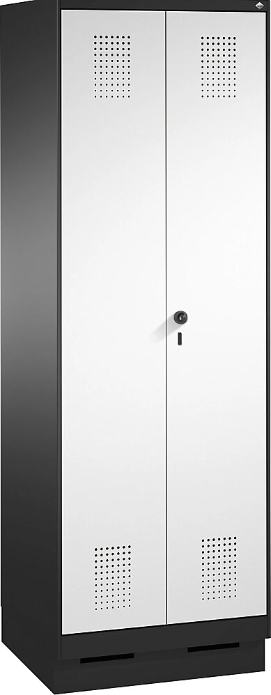 C+P EVOLO Wäsche- / Garderobenschrank 4 Fachböden, Kleiderstange, Abteile 2 x 300 mm, mit Sockel schwarzgrau / lichtgrau